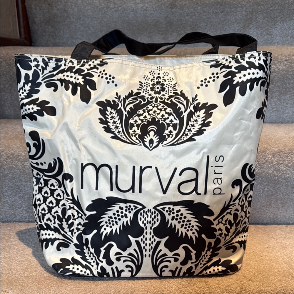 Mural Paris Black and White Heavy Plastic Canvas Tote Bag. Super Cute!